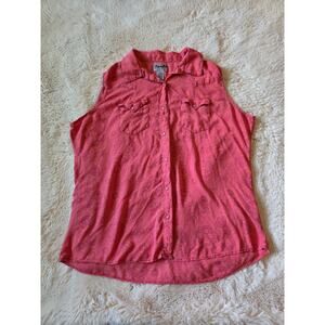 Wrangler Pink Floral Lightweight Pearl Snap Sleeveless Rodeo Western Shirt XL